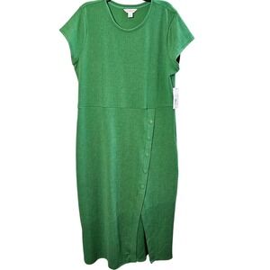 Liz Claiborne Green Midi Dress with Side Button Detail